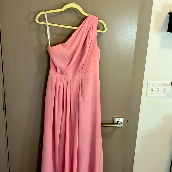 mauve bridesmaid dresses david's bridal Short One Shoulder Hot Pink Bridesmaid Dresses